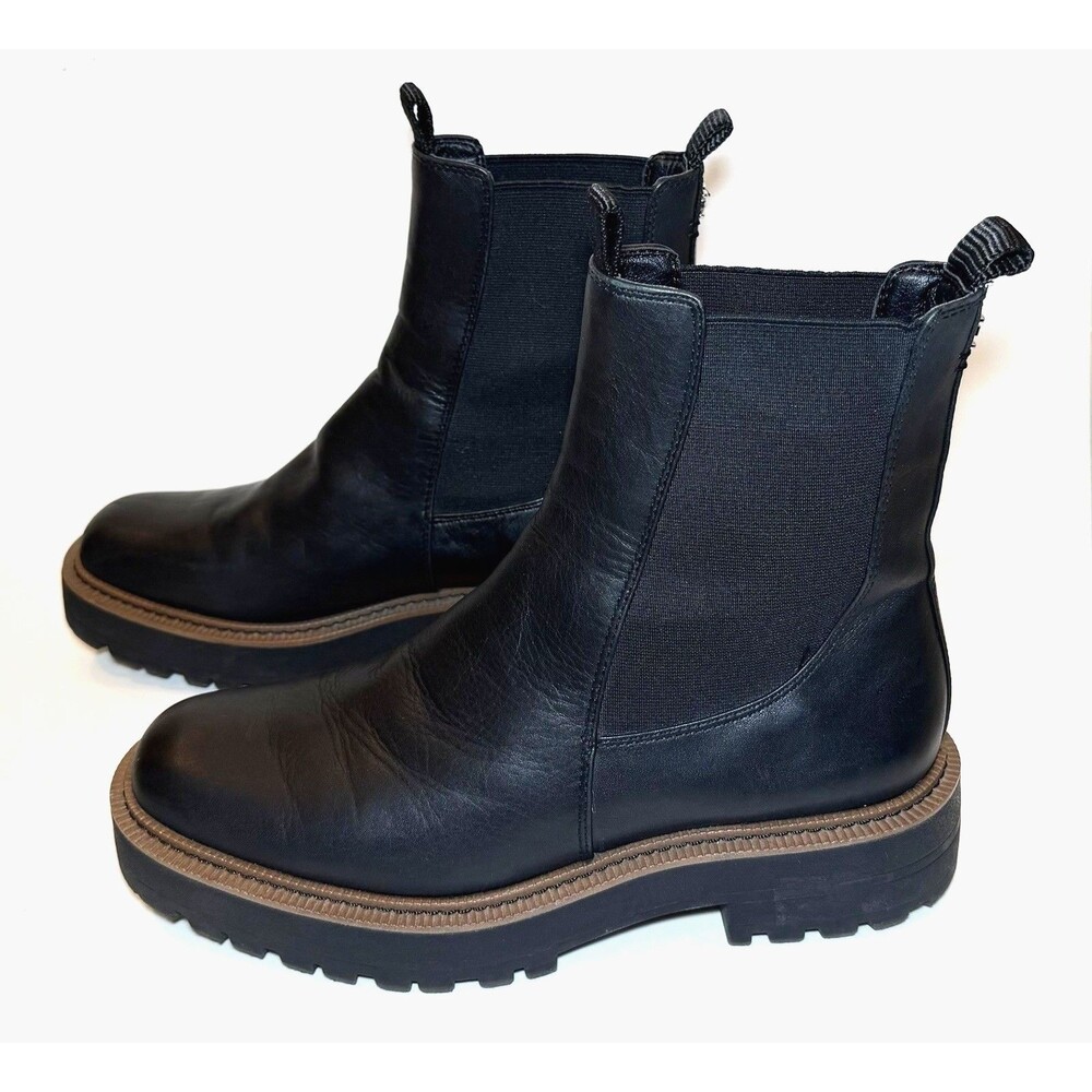 Sam Edelman Black Leather Chelsea Lug Sole Ankle Boots